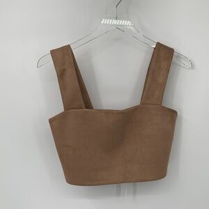 Susana Monaco Cropped wide strap tank top shirt blouse fitted sand tan new XS